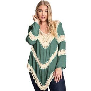 Umgee Size Large Boho Crochet Green Top